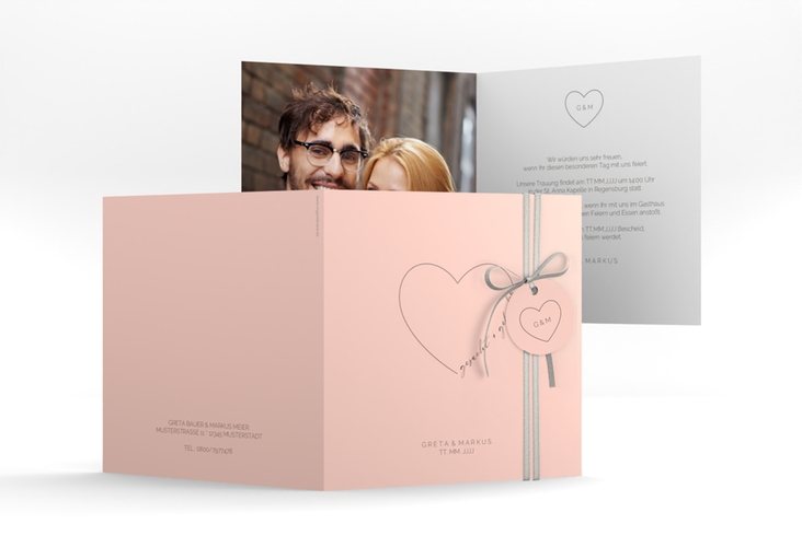 Hochzeitseinladung Lebenstraum quadr. Klappkarte rosa hochglanz