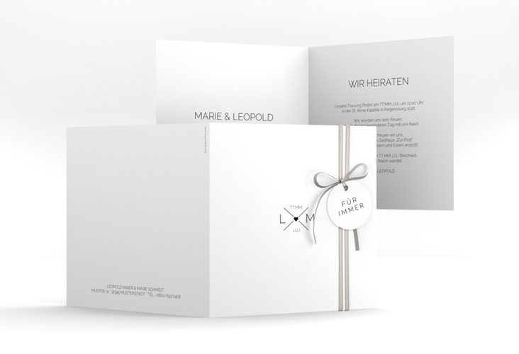 Hochzeitseinladung Initials quadr. Klappkarte mit Initialen im minimalistischen Design