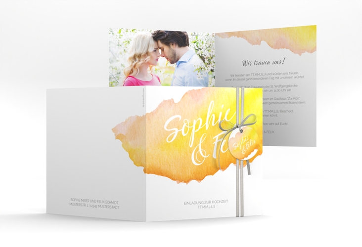 Hochzeitseinladung Aquarella quadr. Klappkarte gelb