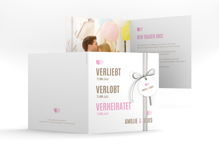 Hochzeitseinladung Couple quadr. Klappkarte rosa