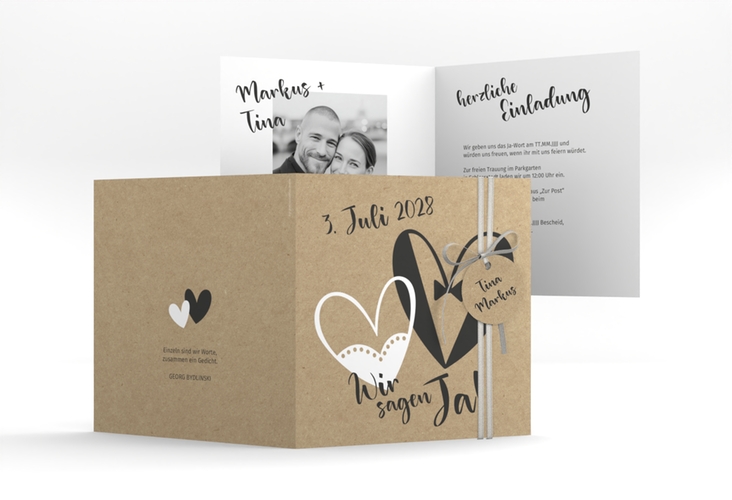 Hochzeitseinladung Dresscode quadr. Klappkarte Kraftpapier