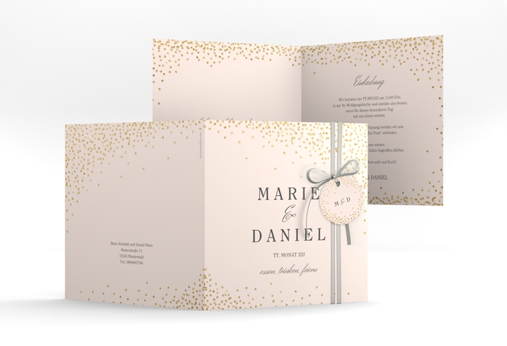 Hochzeitseinladung Glitter quadr. Klappkarte rosa hochglanz