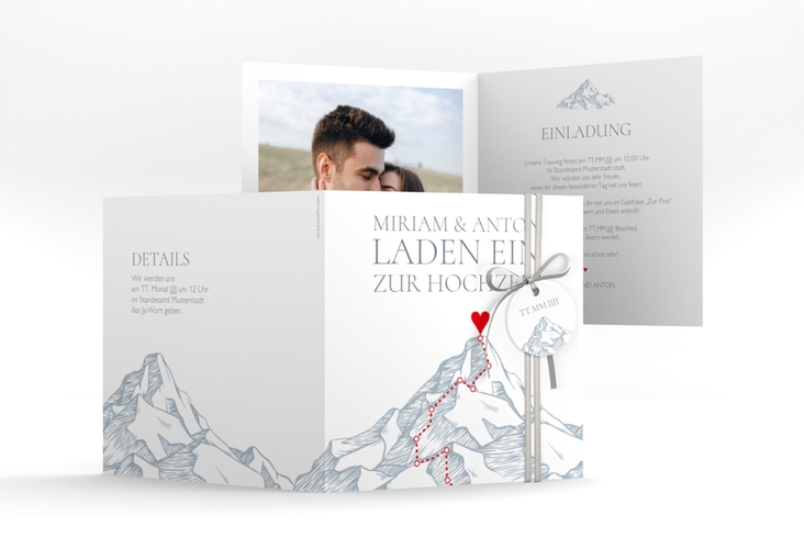 Hochzeitseinladung Berge quadr. Klappkarte