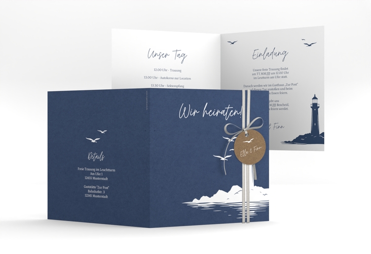 Hochzeitseinladung Leuchtturm quadr. Klappkarte