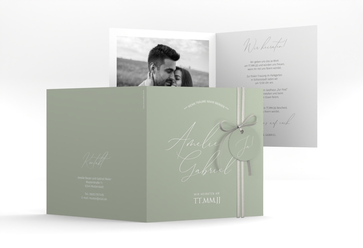 Hochzeitseinladung Federschrift quadr. Klappkarte in schlichtem Design mit Kalligrafie