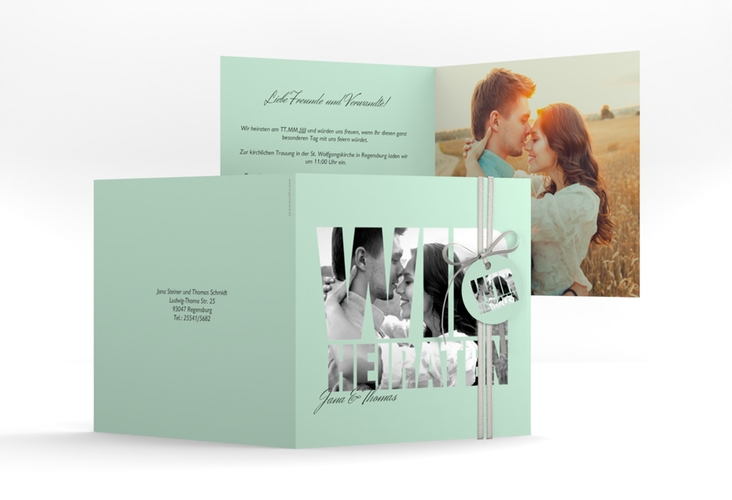 Hochzeitseinladung Letters quadr. Klappkarte mint hochglanz