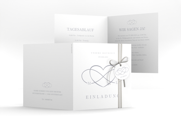 Hochzeitseinladung Infinity quadr. Klappkarte grau