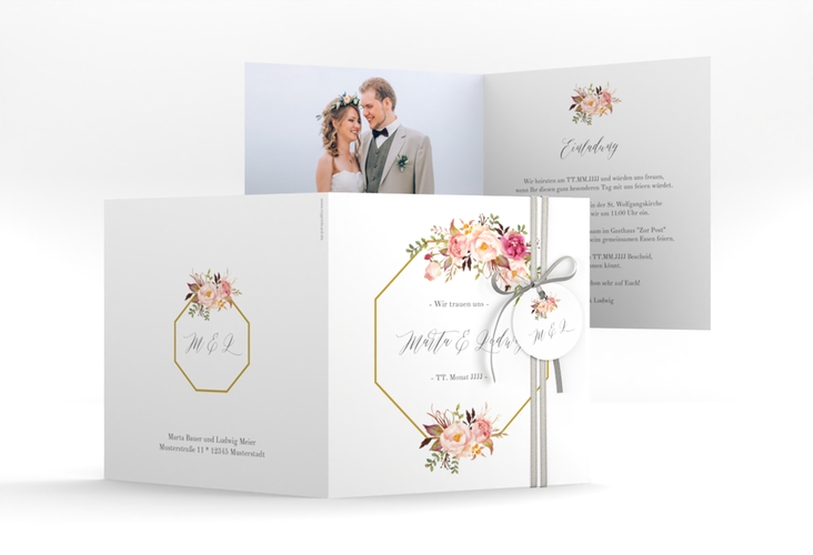 Hochzeitseinladung Prachtvoll quadr. Klappkarte hochglanz