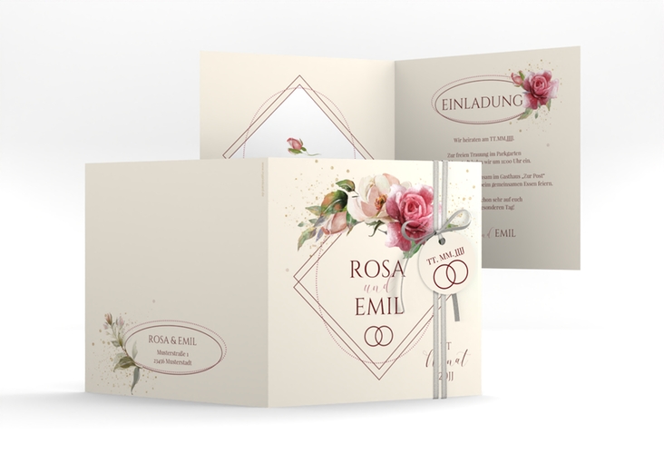 Hochzeitseinladung Rosenbogen quadr. Klappkarte