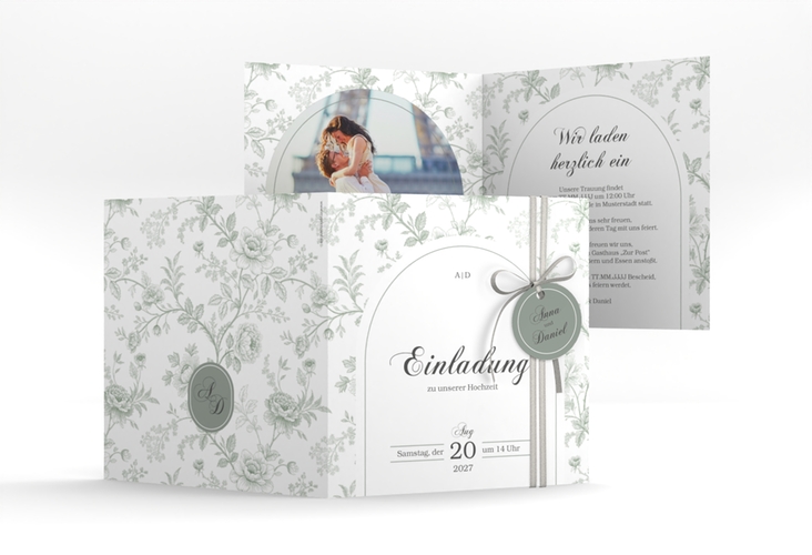 Hochzeitseinladung Très Chic quadr. Klappkarte gruen
