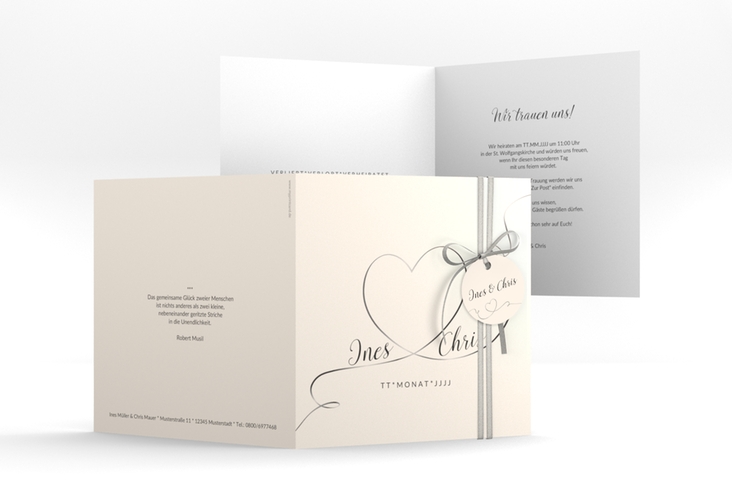 Hochzeitseinladung Dolce quadr. Klappkarte beige hochglanz