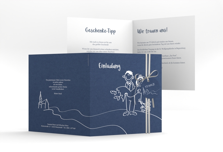 Hochzeitseinladung Pisa quadr. Klappkarte blau