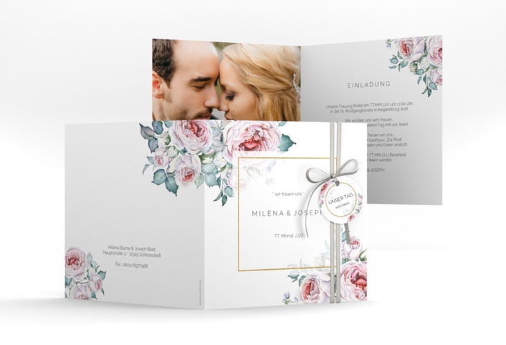 Hochzeitseinladung Embrace quadr. Klappkarte weiss hochglanz