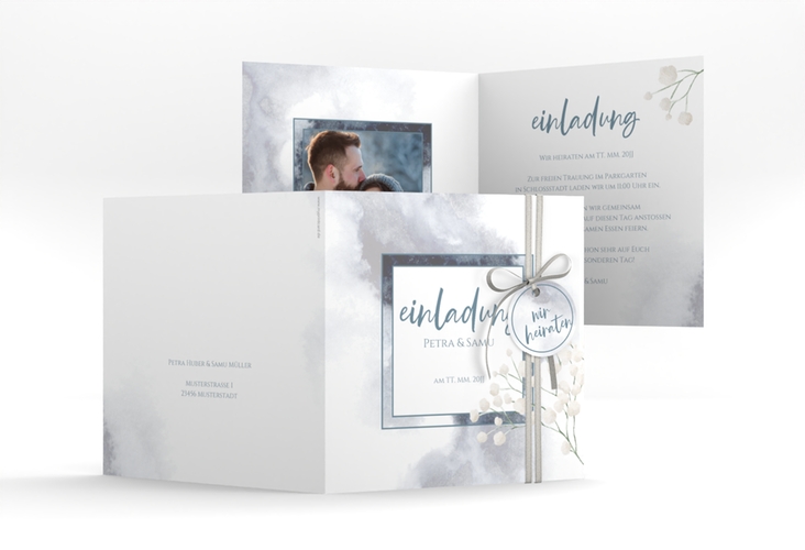 Hochzeitseinladung Winter quadr. Klappkarte mit Schleierkraut