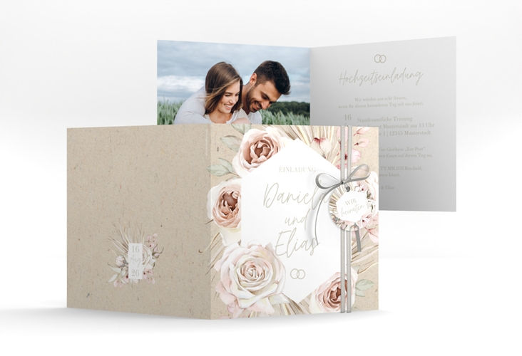 Hochzeitseinladung Bohorose quadr. Klappkarte