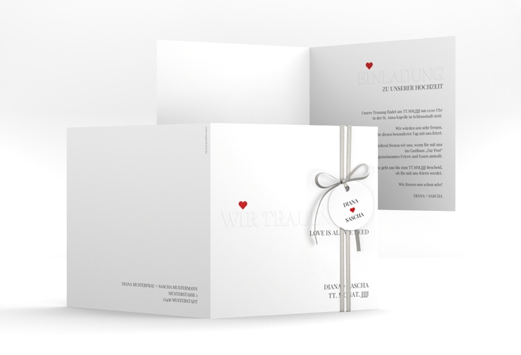 Hochzeitseinladung Embossing quadr. Klappkarte rot hochglanz