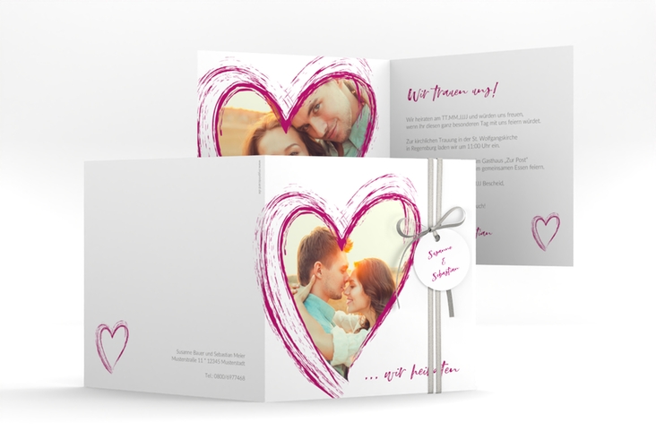 Hochzeitseinladung Liebe quadr. Klappkarte pink hochglanz