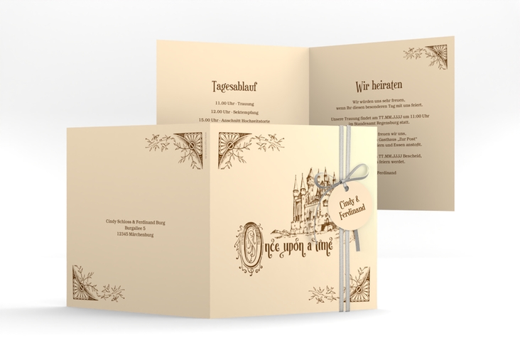 Hochzeitseinladung Storybook quadr. Klappkarte hochglanz mit Märchenschloss