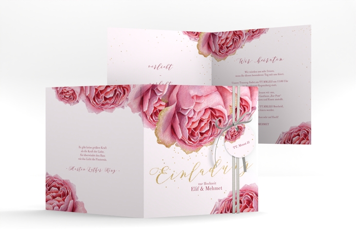 Hochzeitseinladung Cherie quadr. Klappkarte rosa