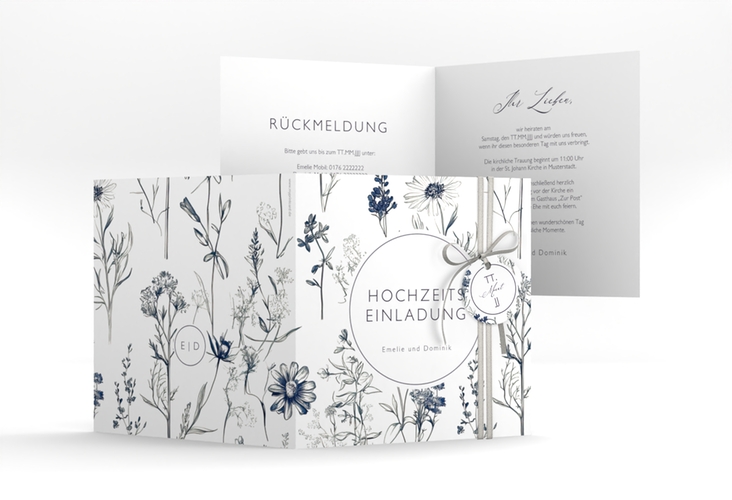 Hochzeitseinladung Chinoiserie Floral quadr. Klappkarte weiss hochglanz