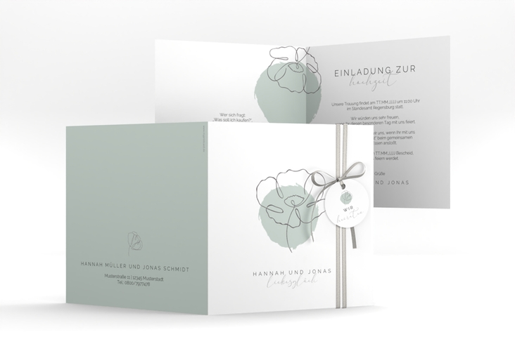 Hochzeitseinladung Flowerline quadr. Klappkarte