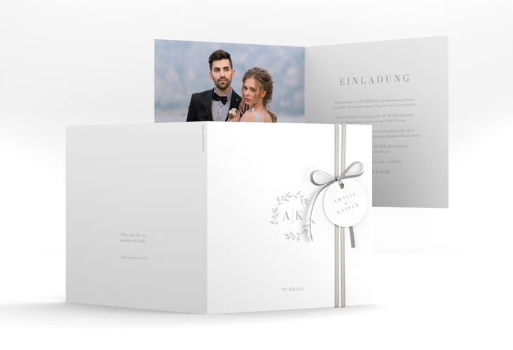 Hochzeitseinladung "Filigrana" quadratische Klappkarte grau