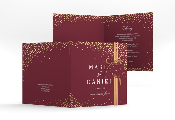 Hochzeitseinladung Glitter quadr. Klappkarte rot