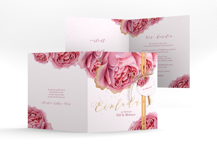Hochzeitseinladung Cherie quadr. Klappkarte gold hochglanz