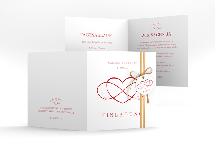 Hochzeitseinladung Infinity quadr. Klappkarte rot hochglanz