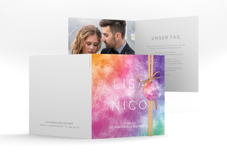 Hochzeitseinladung Colorful quadr. Klappkarte bunt