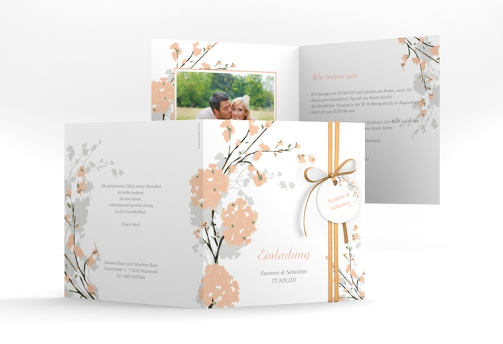 Hochzeitseinladung Salerno quadr. Klappkarte apricot