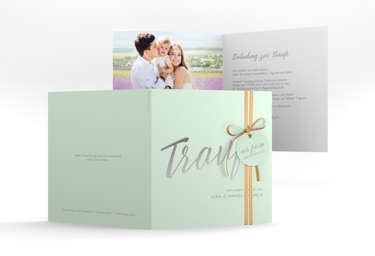 Hochzeitseinladung Traufe quadr. Klappkarte mint hochglanz