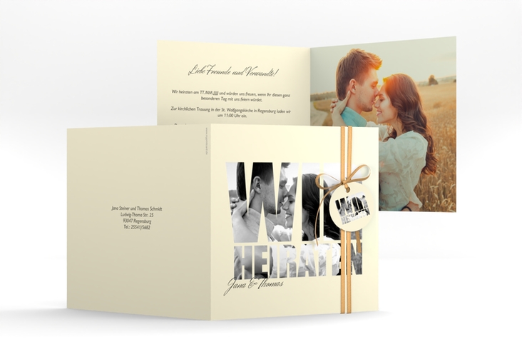 Hochzeitseinladung Letters quadr. Klappkarte beige hochglanz