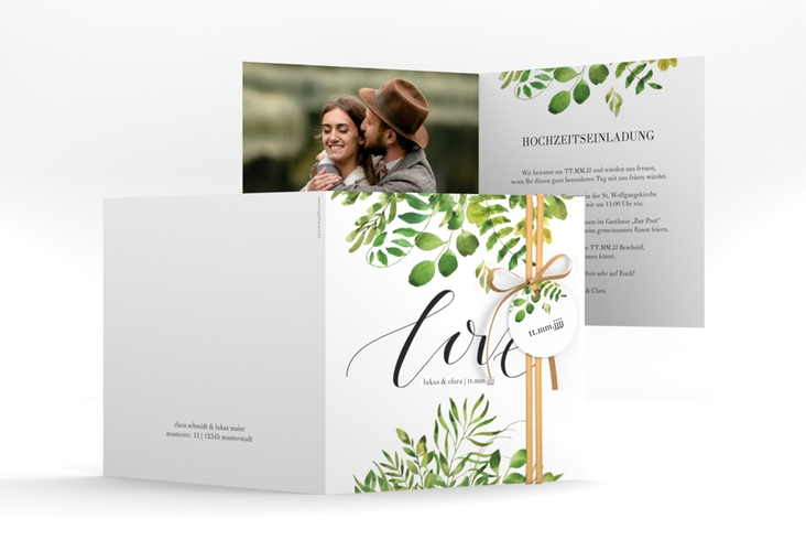 Hochzeitseinladung Botany quadr. Klappkarte weiss