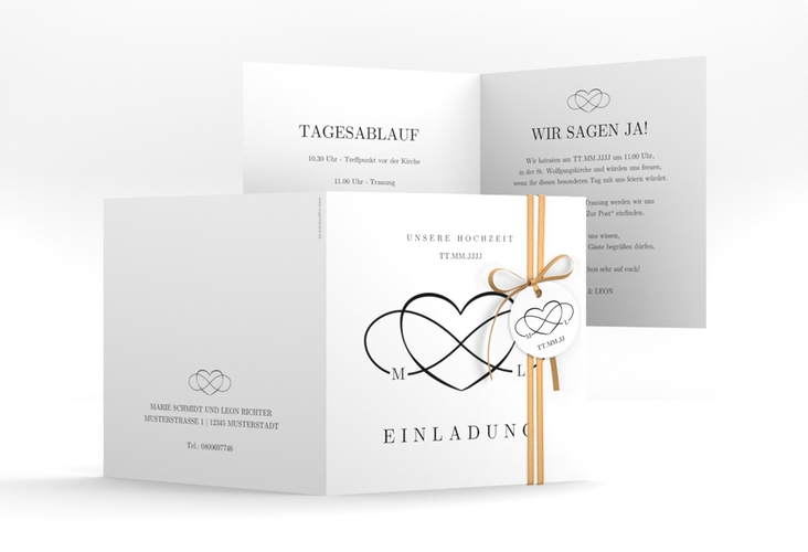 Hochzeitseinladung Infinity quadr. Klappkarte schwarz
