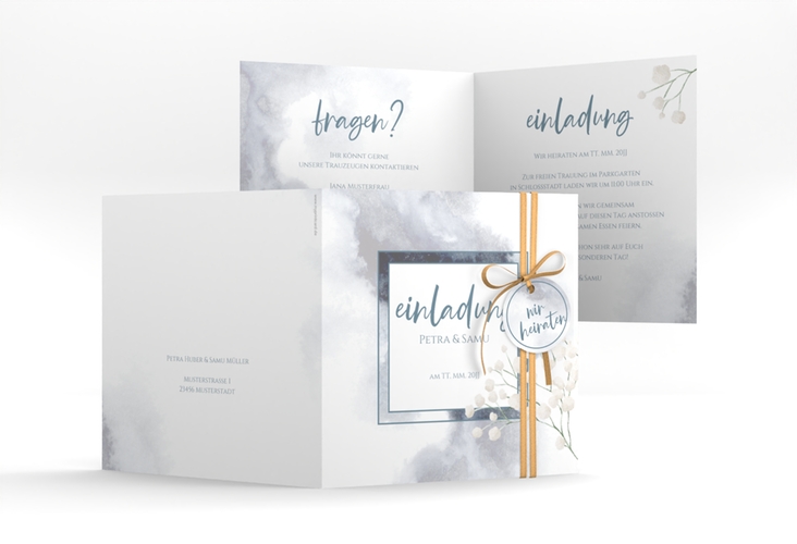 Hochzeitseinladung Winter quadr. Klappkarte mit Schleierkraut