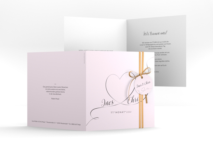 Hochzeitseinladung Dolce quadr. Klappkarte rosa hochglanz