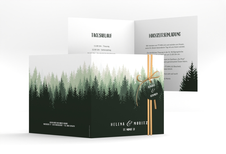 Hochzeitseinladung Forest quadr. Klappkarte gruen