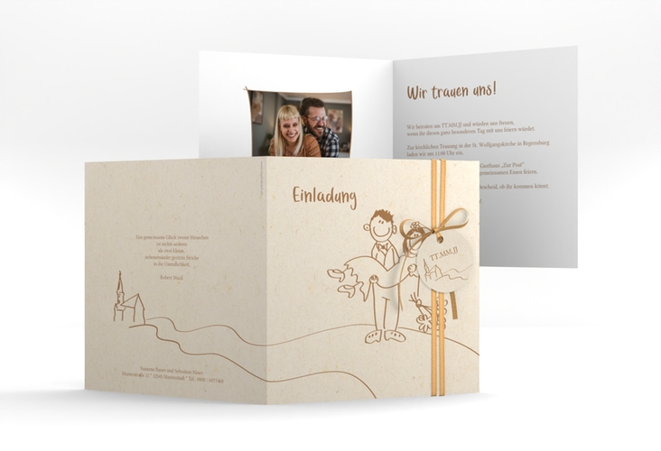 Hochzeitseinladung Pisa quadr. Klappkarte beige