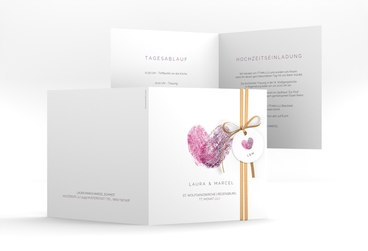 Hochzeitseinladung Fingerprint quadr. Klappkarte schlicht mit Fingerabdruck-Motiv