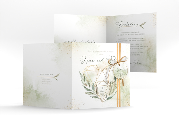 Hochzeitseinladung Heartfelt quadr. Klappkarte weiss hochglanz mit Diamanten im Geometric Design