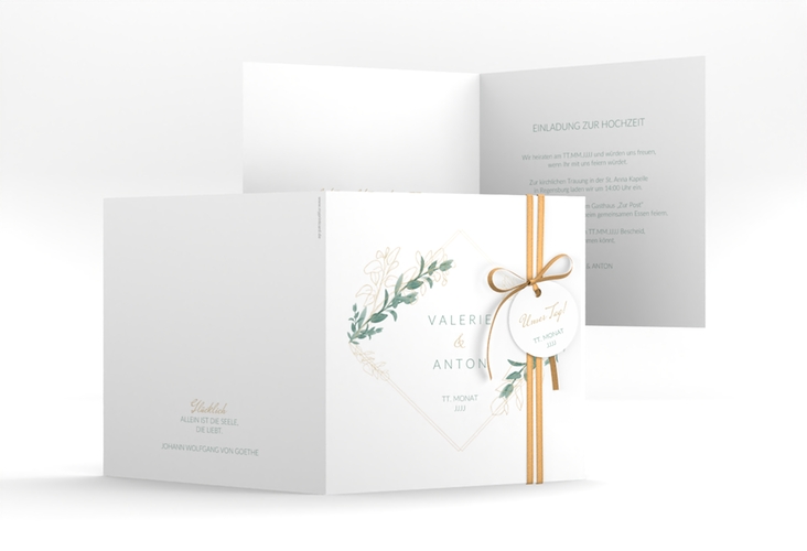 Hochzeitseinladung Verde quadr. Klappkarte weiss hochglanz