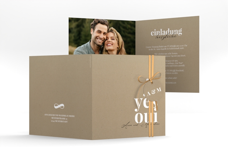 Hochzeitseinladung Oui quadr. Klappkarte mit Ja-Wort in verschiedenen Sprachen