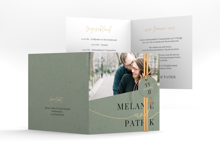Hochzeitseinladung Leichtigkeit quadr. Klappkarte gruen