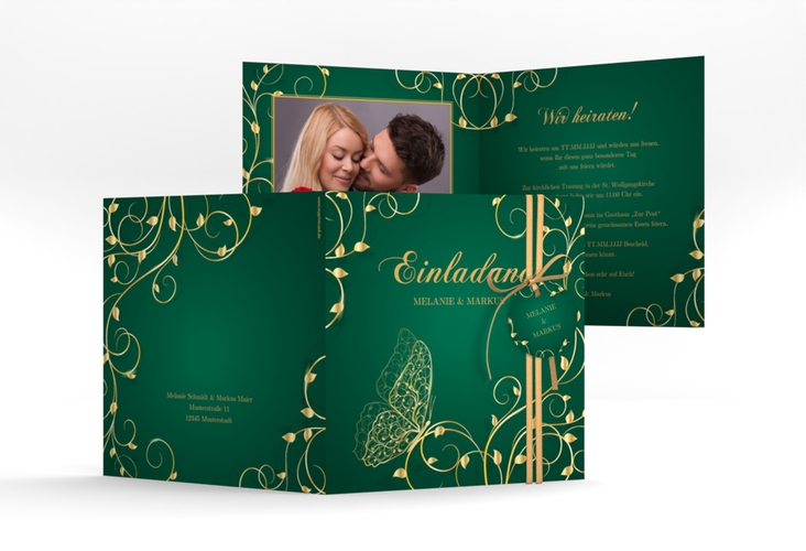 Hochzeitseinladung Eternity quadr. Klappkarte gruen hochglanz