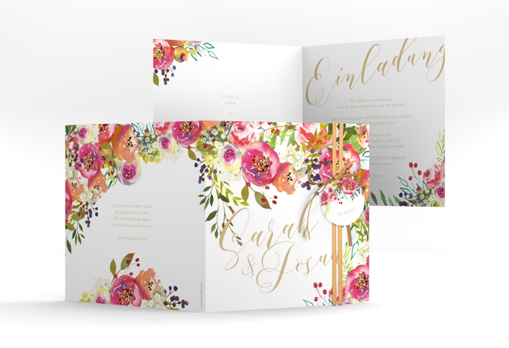 Hochzeitseinladung Flowerbomb quadr. Klappkarte weiss