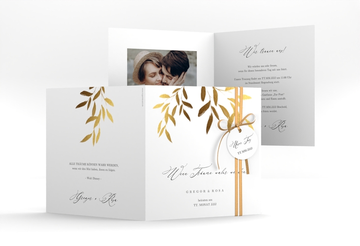 Hochzeitseinladung Demure quadr. Klappkarte weiss hochglanz