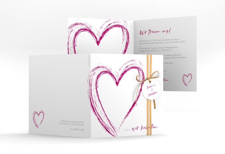 Hochzeitseinladung Liebe quadr. Klappkarte pink hochglanz
