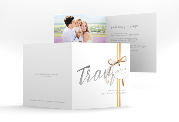 Hochzeitseinladung Traufe quadr. Klappkarte weiss hochglanz