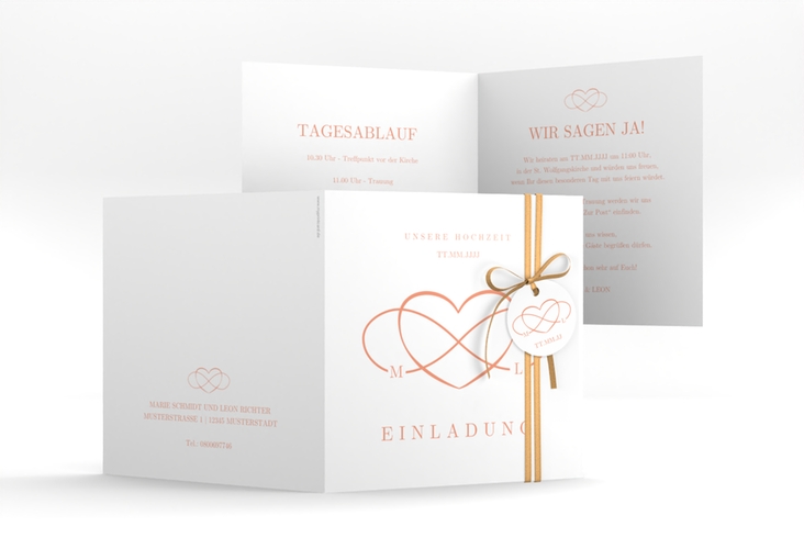 Hochzeitseinladung Infinity quadr. Klappkarte apricot